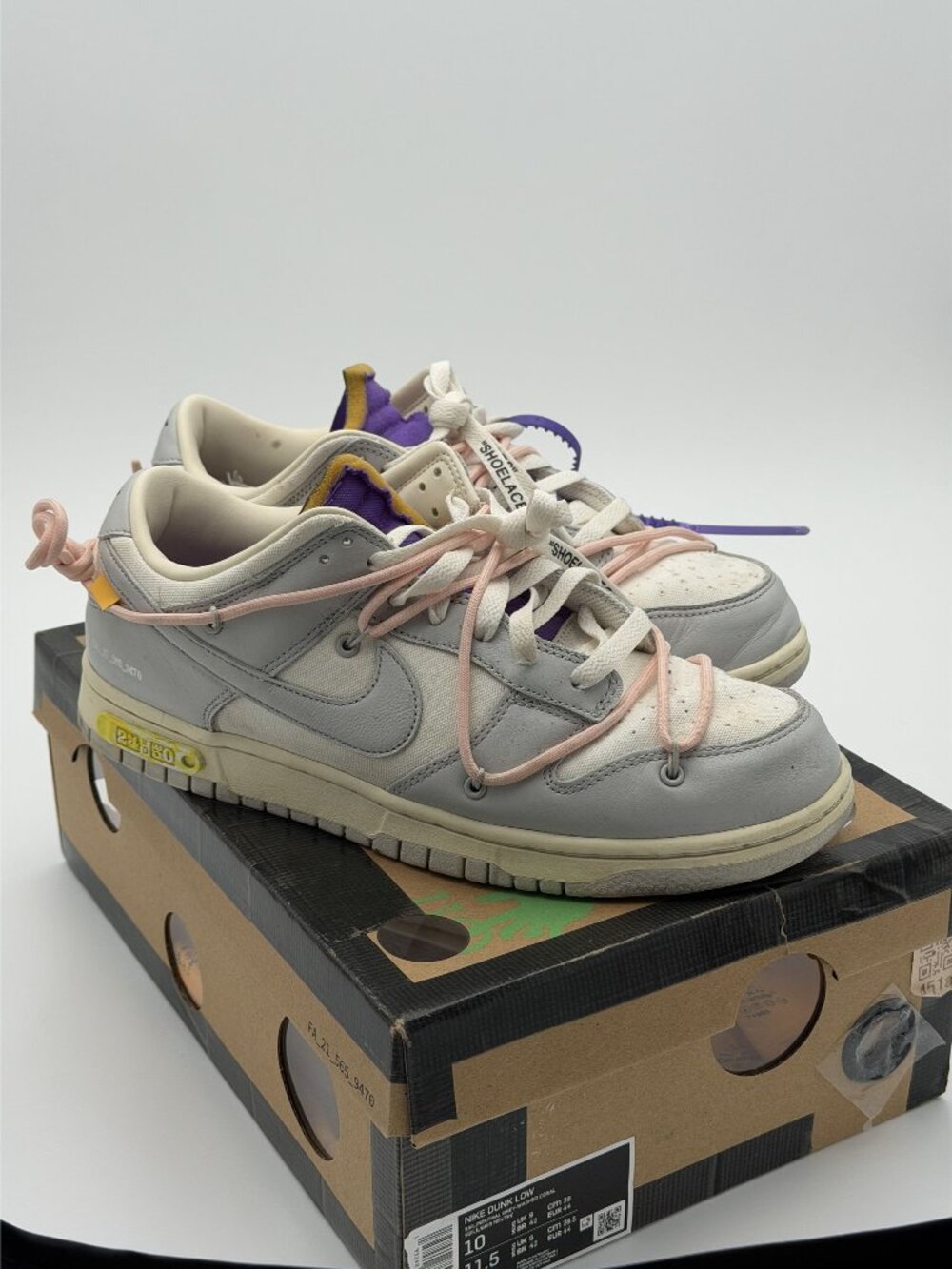 NIKE Dunk Low Off White Lot 24 Mens 10 Sail Neutral Grey Washed Coral Leather